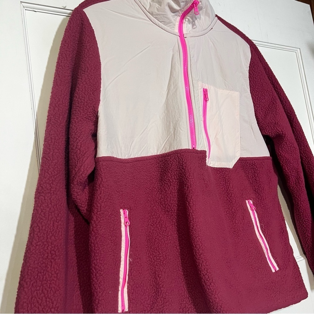 Te Verde Quarter Zip Fleece Sweater White and Magenta Size Large - Picture 3 of 6